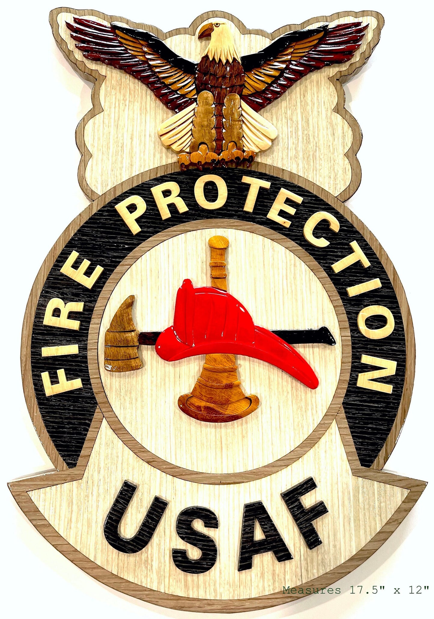 USAF FIRE PROTECTION BADGE WOOD ART PLAQUE